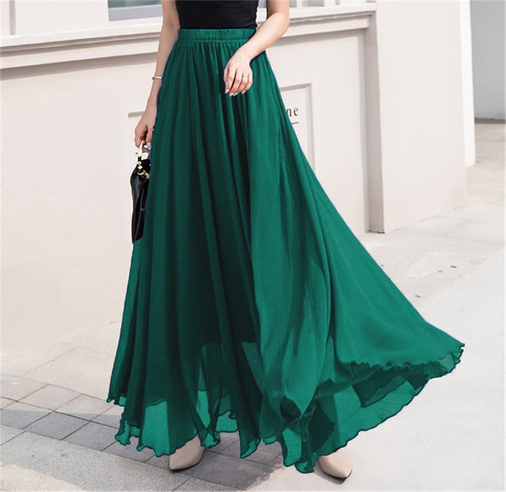 Women's maxi chiffon skirt with elastic waistband and flowy A-line Mune Fashion