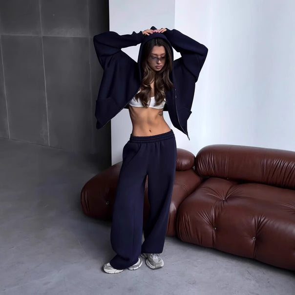 Women Oversized Hooded Jacket and Sweatpants Set Mune Fashion