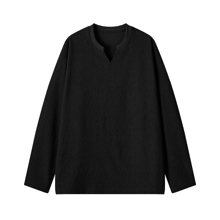 Men's finely structured long sleeve shirt with stand-up collar and V-insert Mune Fashion
