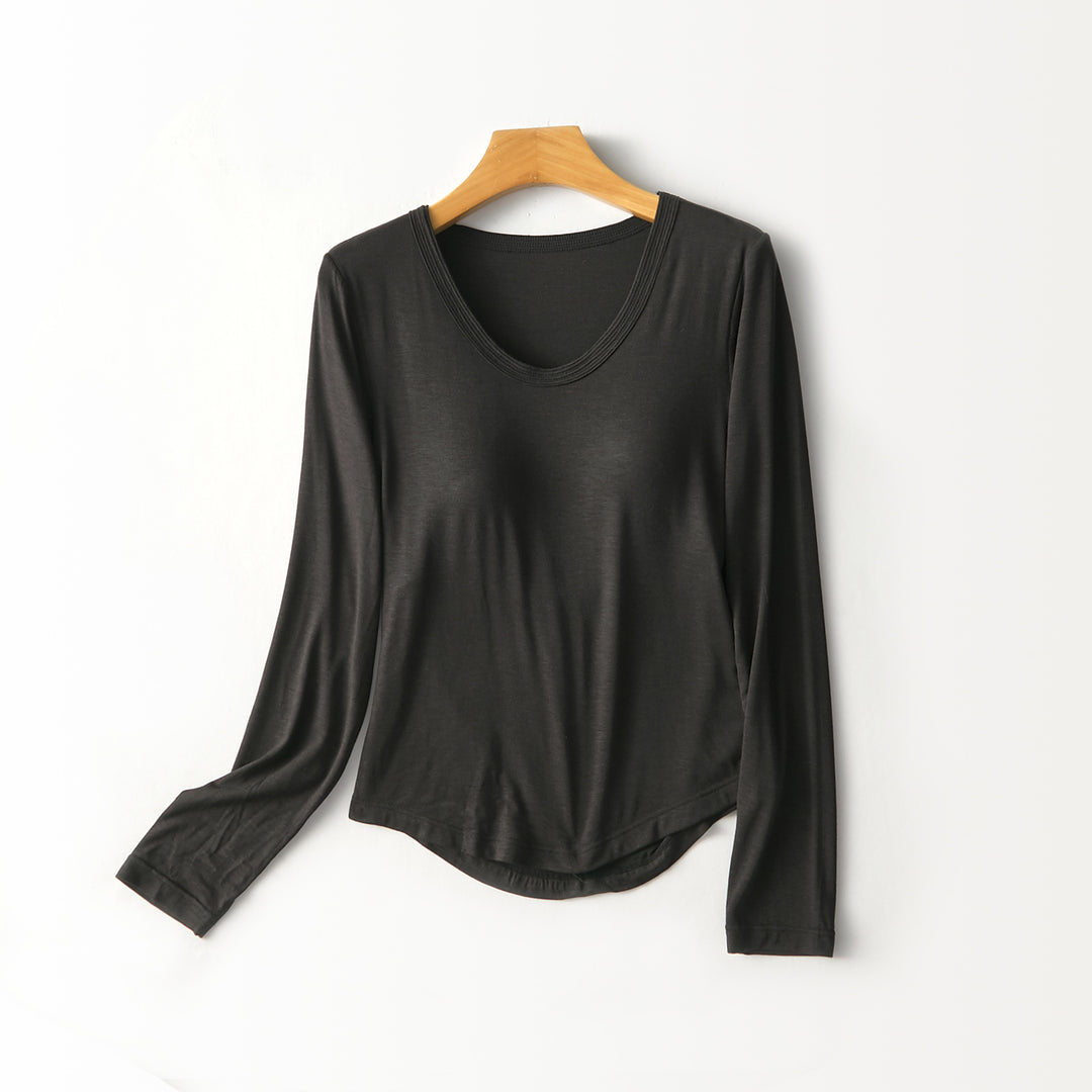 Women Figure-Flattering Long Sleeve Shirt with Deep V-Neck Mune Fashion