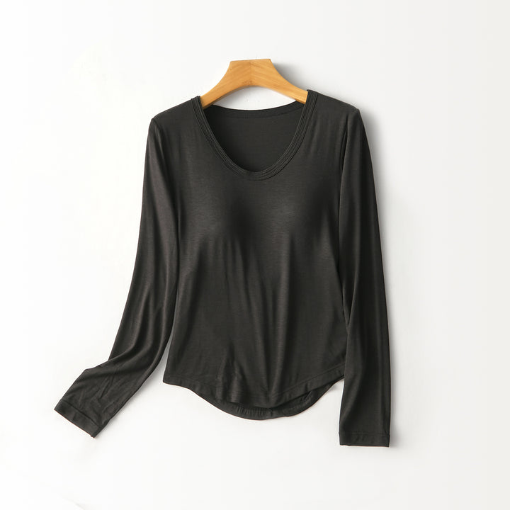 Women Figure-Flattering Long Sleeve Shirt with Deep V-Neck Mune Fashion