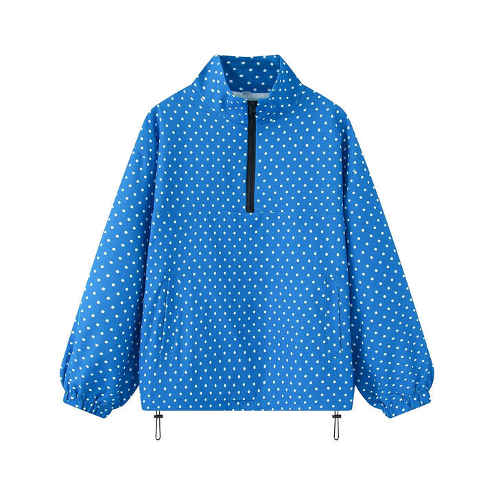 Women's Polka Dot Light Anorak with Half Zip, Kangaroo Pocket and Drawstring Mune Fashion