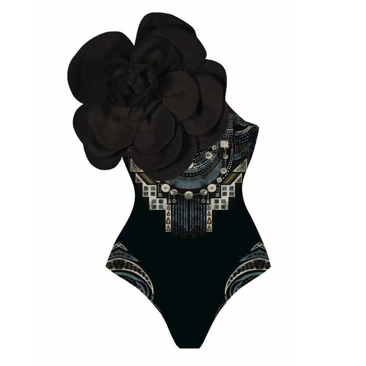 Women One-Sided Swimsuit with 3D Flower Applique Mune Fashion