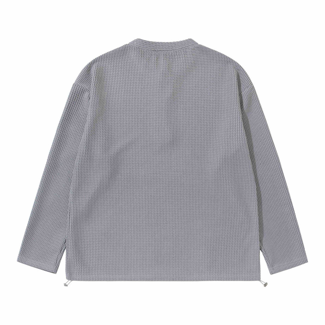 Unisex Waffle Knit Henley Pullover with Drawstring Hem Mune Fashion