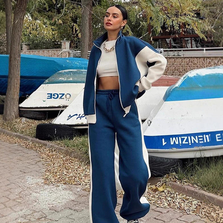 Women's Multi-Part Loungewear Set with Zip Jacket and Wide Palazzo Pants Mune Fashion