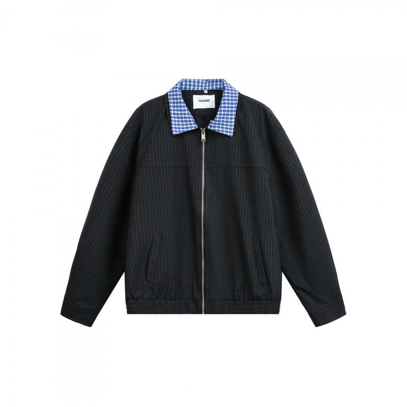 Men's boxy transitional jacket with pinstripes and contrasting shirt collar Mune Fashion