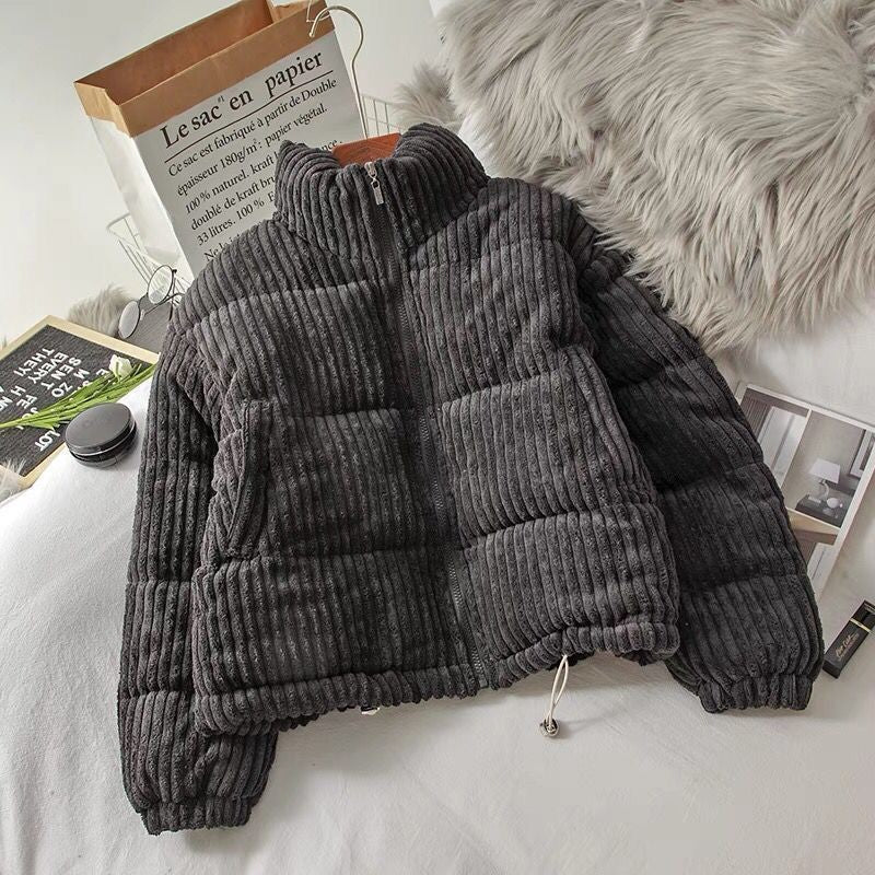 Ladies nan quilted cord look teddy jacket with stand-up collar, elastic cuffs, and drawstring Mune Fashion