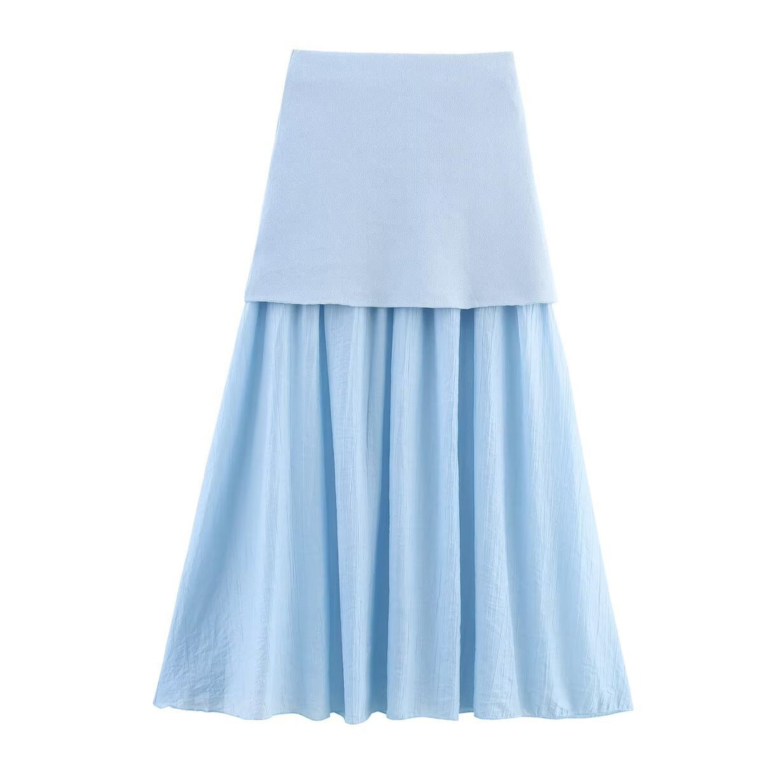 Women Two-Layer Chiffon Maxi Skirt with Smooth Hip Yoke and A-Line Fall Mune Fashion