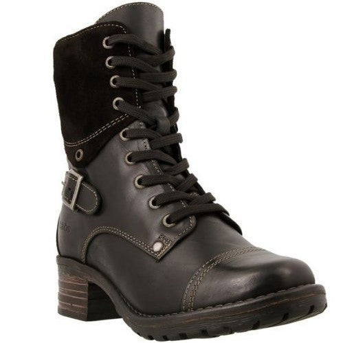 Women ankle-high lace-up boots with suede collar, decorative buckle and cushioning tread sole Mune Fashion