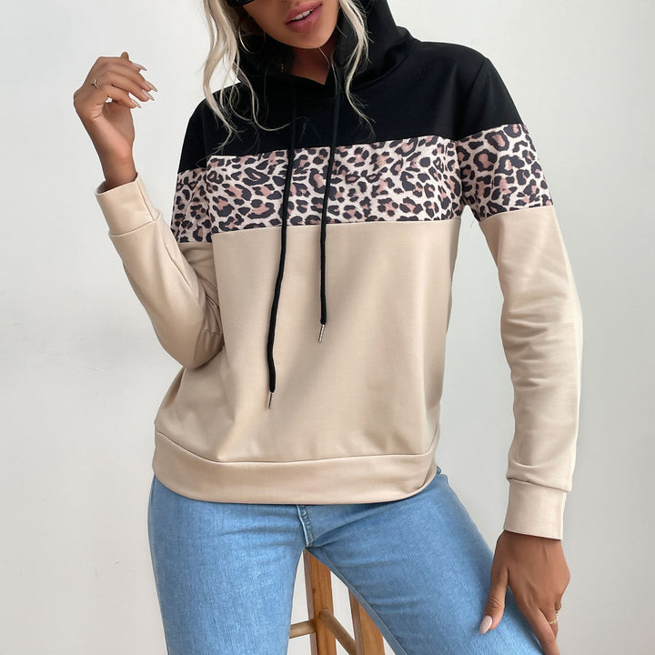 Women's hooded sweatshirt with leopard print trim and kangaroo pocket Mune Fashion