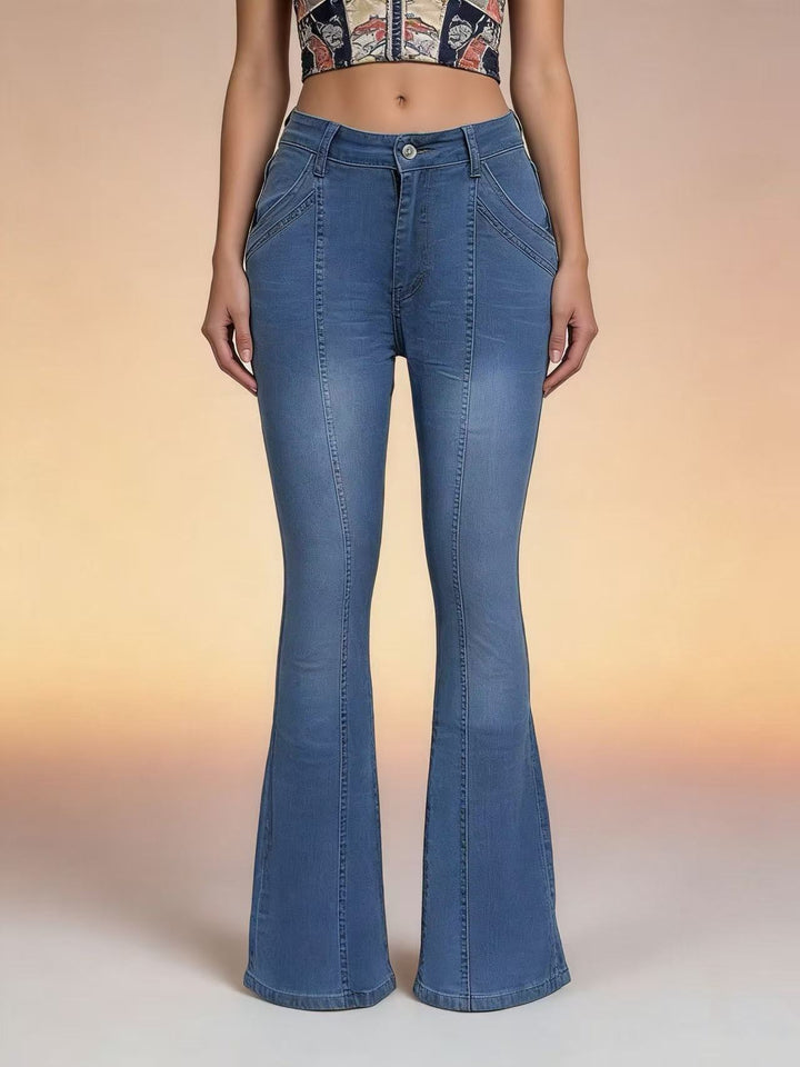 Women's high-waisted fitted flared jeans with central seam and figure-shaping hip area Mune Fashion