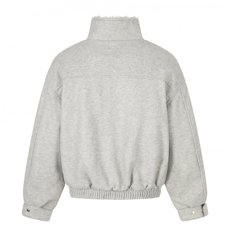 Ladies Short Wool Blend Flight Style Blouson with Teddy Lining and Patch Pockets Mune Fashion