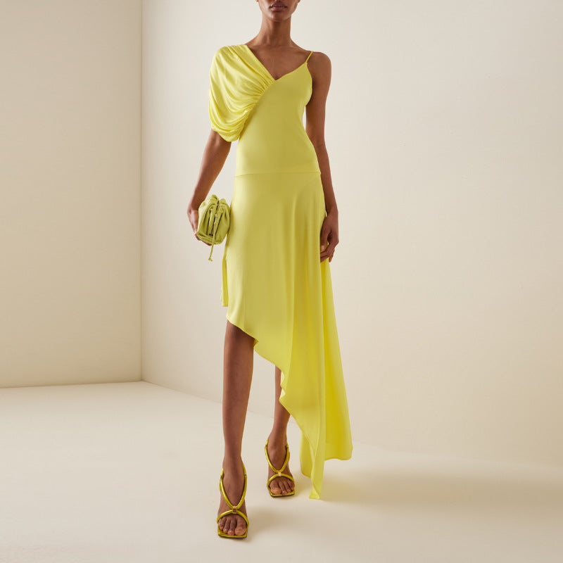 Women's asymmetrical one-piece swimsuit with voluminous puff sleeves Mune Fashion