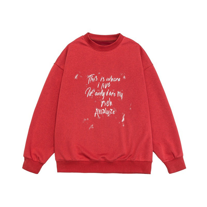Unisex Loose Oversized Sweatshirt with Worn Script Print, Ribbed Cuffs, and Relaxed Fit Mune Fashion