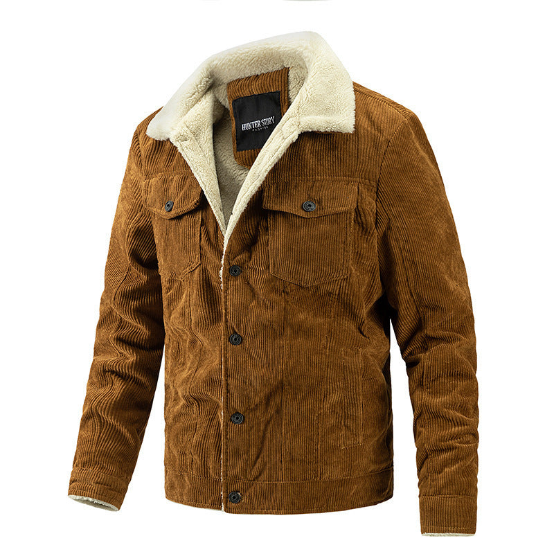 Men's cord jacket in trucker style with Sherpa lining and patch pockets Mune Fashion