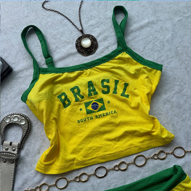 Ladies nan sporty Crop Top with flag print and adjustable straps Mune Fashion