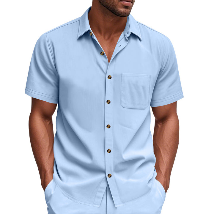Men's Havana short-sleeve shirt with lapel collar, chest pocket, and loose fit Mune Fashion