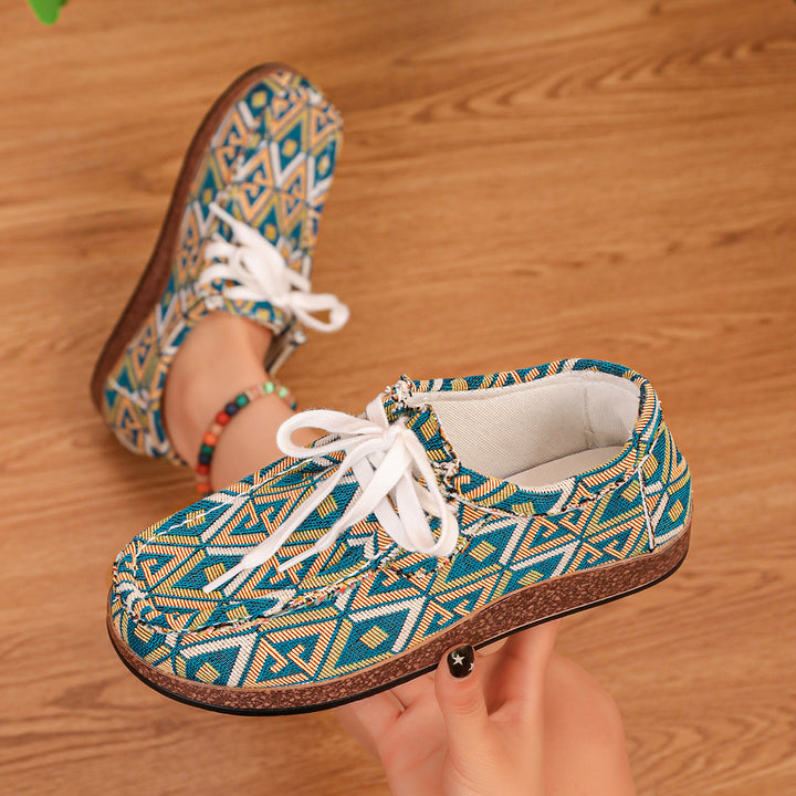 Women Patterned Comfort Moccasins with Wedge Sole and Colorful Band Mune Fashion