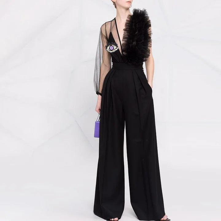 Women's one-piece swimsuit with elaborate ruffle design and embellished eye-catcher Mune Fashion
