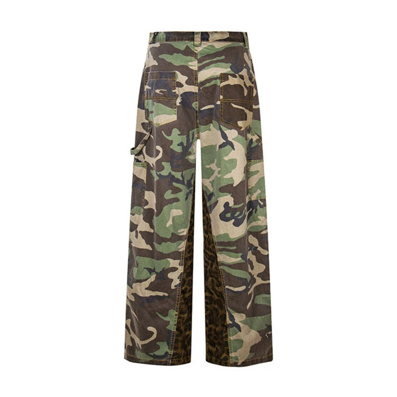 Ladies Wide Cargo Culotte Pants with Camouflage Print and Leopard Detail Mune Fashion