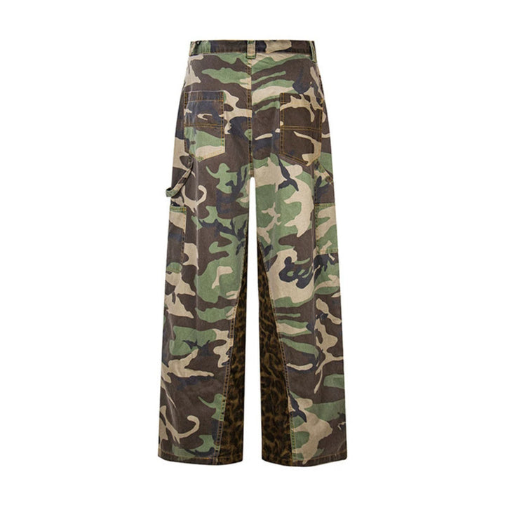 Ladies Wide Cargo Culotte Pants with Camouflage Print and Leopard Detail Mune Fashion
