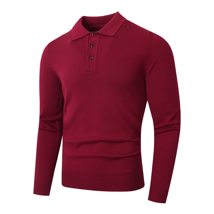 Men's fine knit polo shirt with long sleeves and three-button placket Mune Fashion