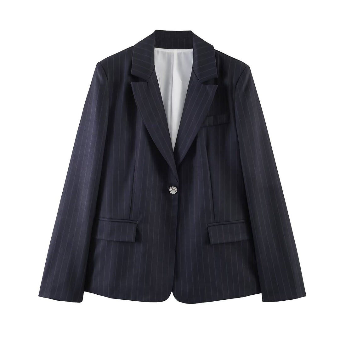 Women's pinstripe blazer with shaping seams and single-button closure Mune Fashion