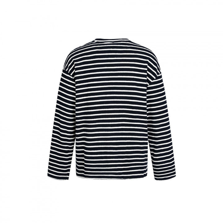 Unisex Maritime Striped Knit Shirt with Loose Fit and Round Neck Mune Fashion