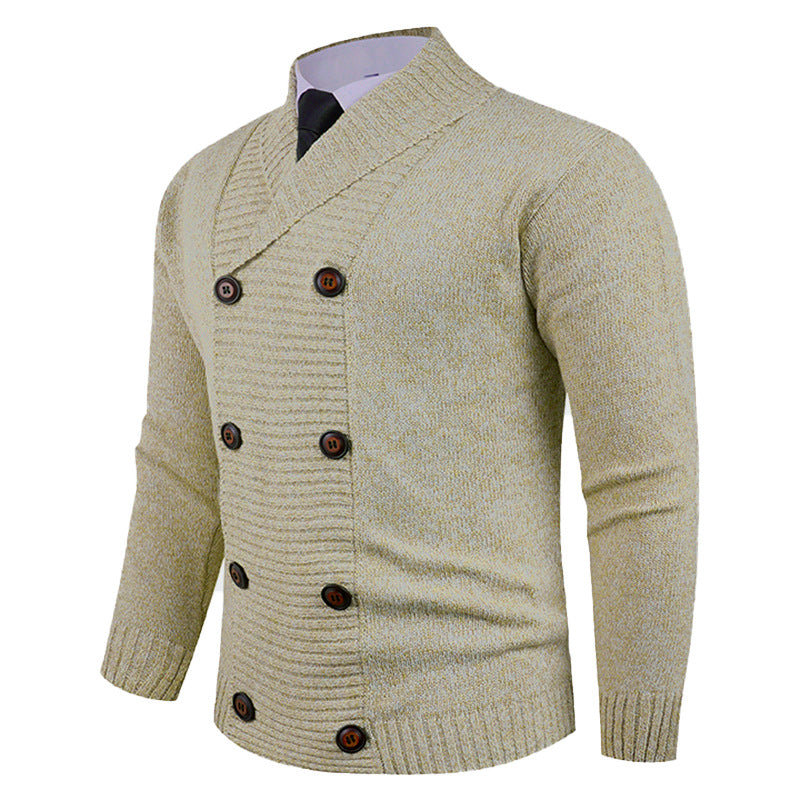 Men's double-breasted chunky knit cardigan with overlapping shawl collar Mune Fashion