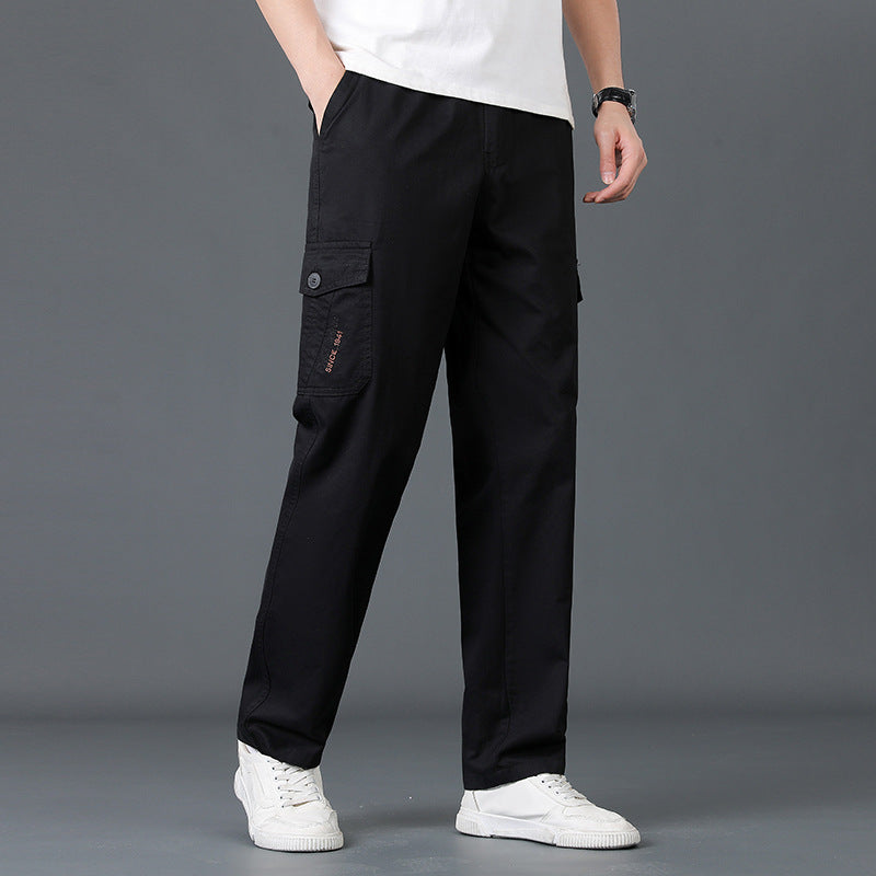 Men's Lightweight Cotton Utility Cargo Pants with Elastic Waistband and Straight Leg Mune Fashion