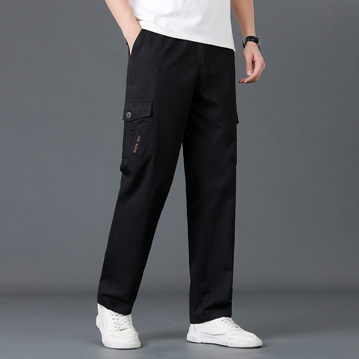 Men's Lightweight Cotton Utility Cargo Pants with Elastic Waistband and Straight Leg Mune Fashion