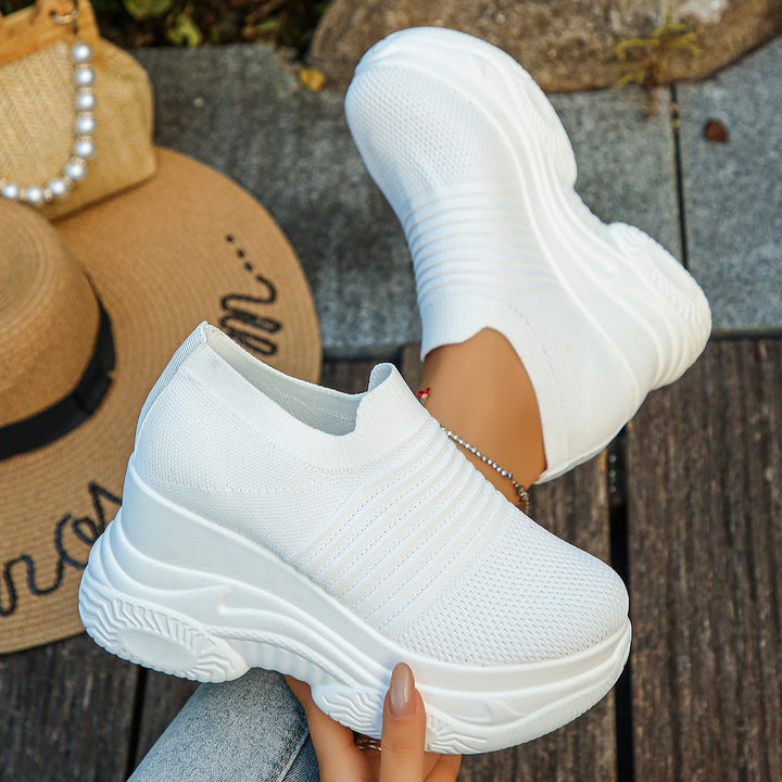 Women's Knit Slip-On with Sock-Like Shaft and Sculpted Wedge Sole Mune Fashion