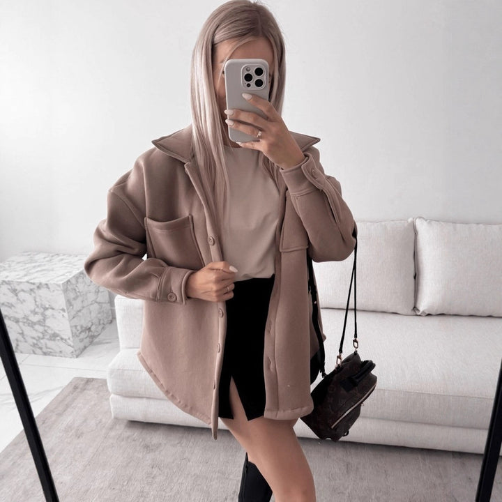 Women Oversized Shirt Jacket Shacket made of soft wool blend with patch chest pockets Mune Fashion