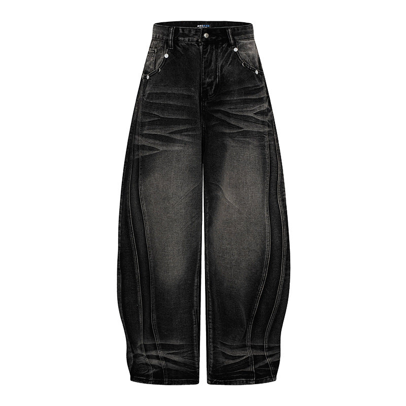 Women's Wide High-Waist Balloon Jeans with Decorative Seams Mune Fashion