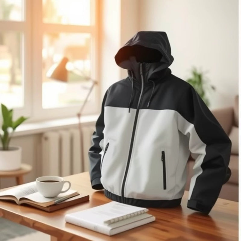 Men's Lightweight Two-Tone Softshell Hoodie Jacket with Hood, Zipper Pockets and Elastic Hem Mune Fashion