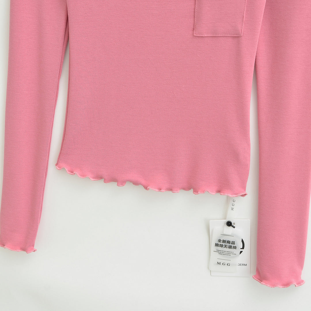 Women's fitted ribbed long-sleeve shirt with wide square neckline and chest pocket Mune Fashion