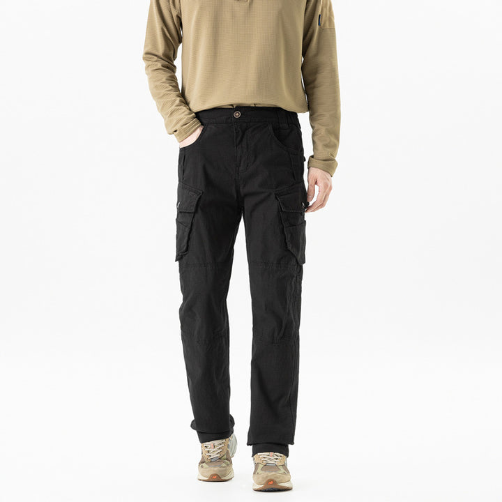 Herren Gerade geschnittene Utility-Cargohose mit Knieabnähern, Mehrfachklappentaschen und verstärkten Nähten Mune Fashion