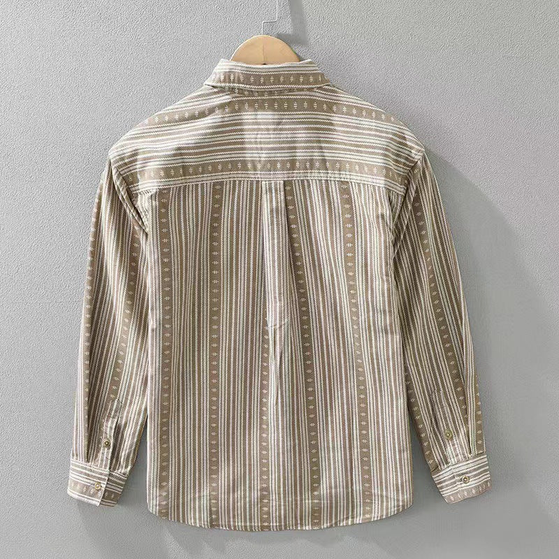 Men's overshirt in a casual worker style with vertical stripe pattern and patch pockets Mune Fashion