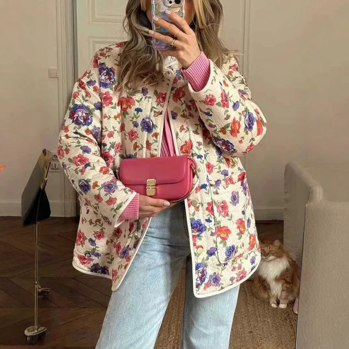 Ladies nan lightweight quilted shacket with round neck, snap button front and large flap pockets Mune Fashion
