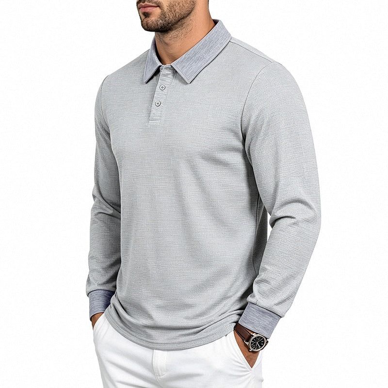 Men's Long Sleeve Polo Shirt made of fine textured jersey with button placket Mune Fashion