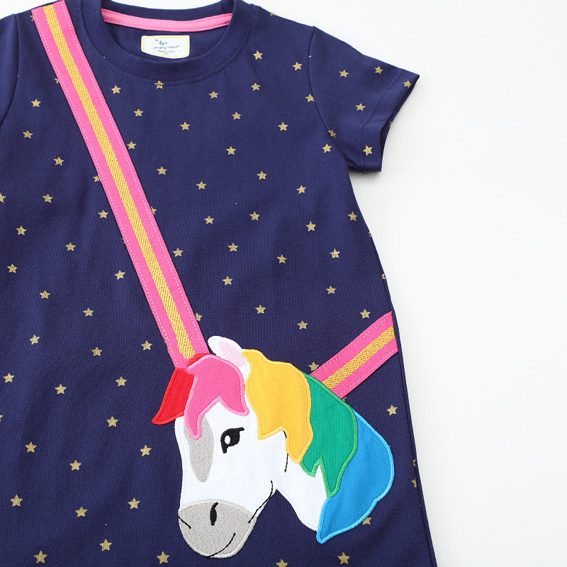 Girl short sleeve dress with charming unicorn motif Mune Fashion