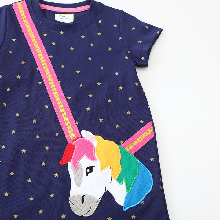 Girl short sleeve dress with charming unicorn motif Mune Fashion