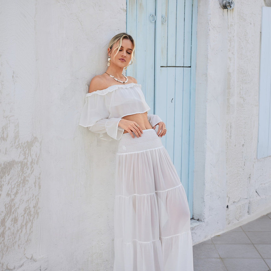 Women's Casual Crop Top and Maxi Skirt Set Mune Fashion