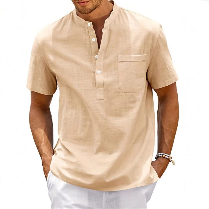 Men's Comfortable Short Sleeve Shirt with Stand Collar Mune Fashion