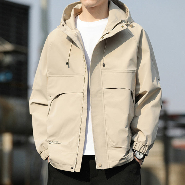 Men's Lightweight Hooded Utility Windbreaker with Large Flap Pockets and Elastic Cuffs Mune Fashion