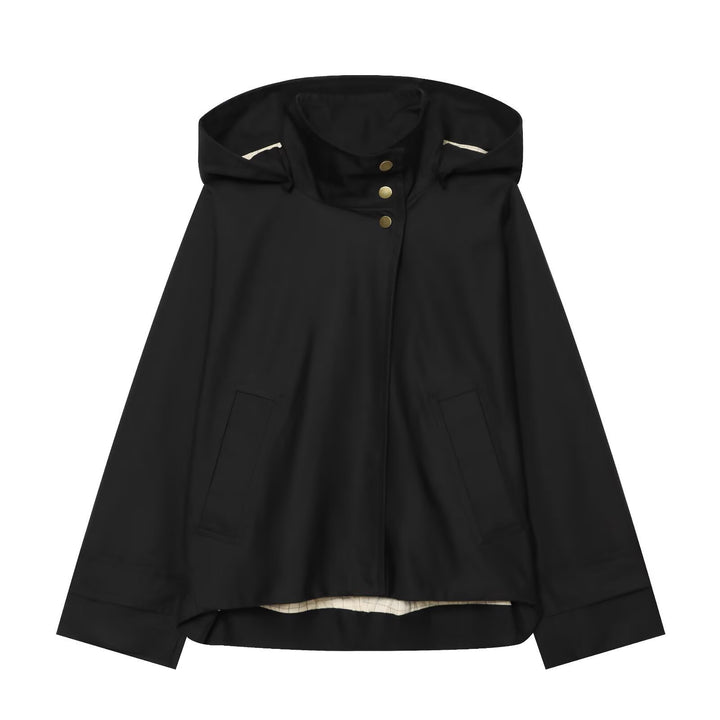 Ladies Short Water-Repellent Hooded Jacket with Snap Button Placket and Patch Pockets Mune Fashion