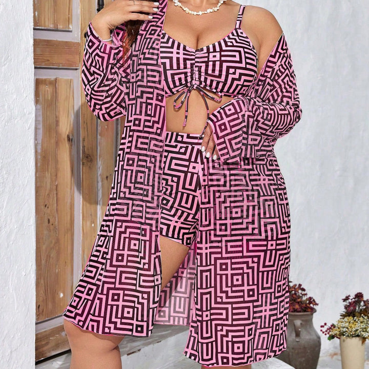 Women's bikini set with transparent cover-up and fashionable geometric pattern Mune Fashion