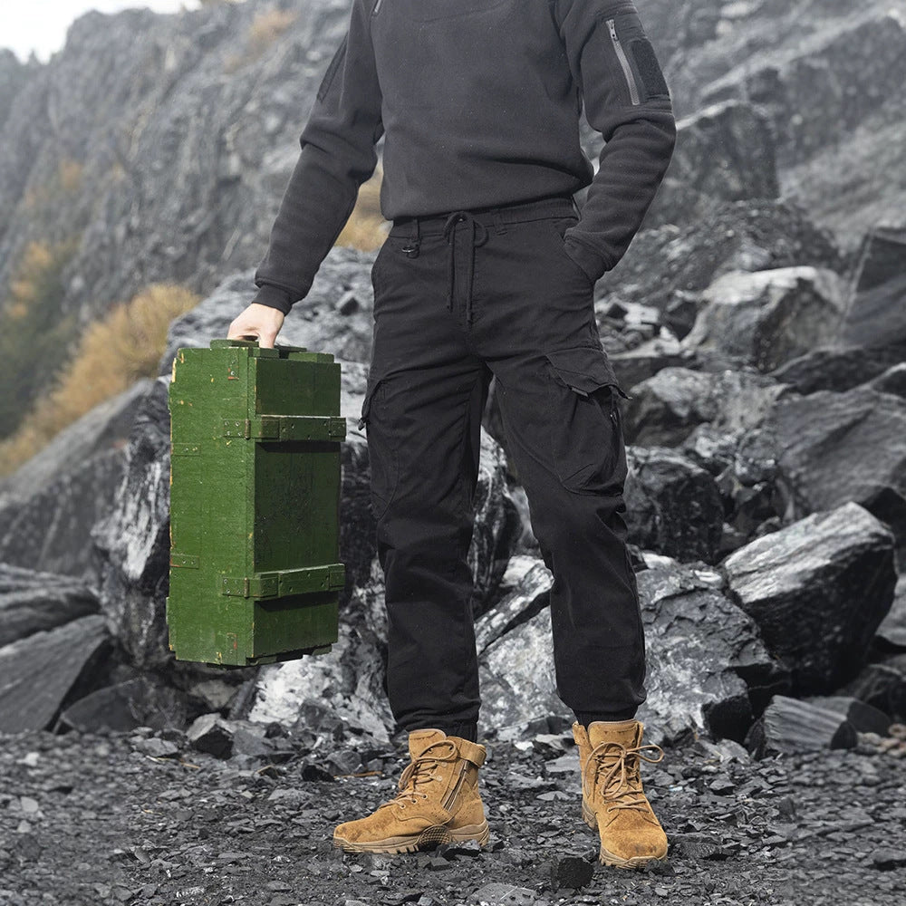 Men's Durable Twill Cargo Pants in Jogger Cut with Drawstring Waist, Applied Flap Pockets and Ribbed Cuffs Mune Fashion