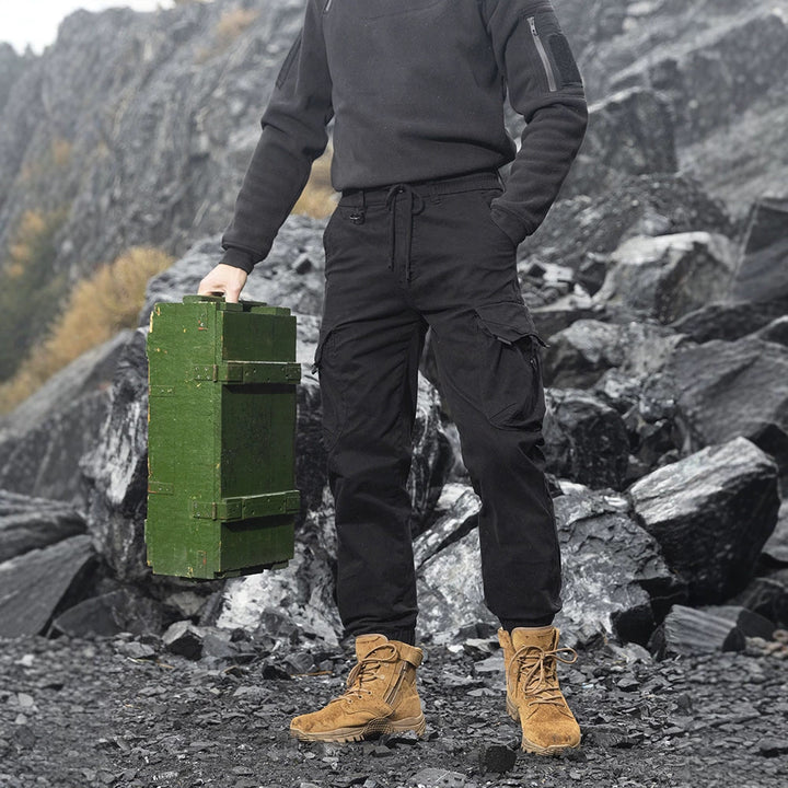 Men's Durable Twill Cargo Pants in Jogger Cut with Drawstring Waist, Applied Flap Pockets and Ribbed Cuffs Mune Fashion
