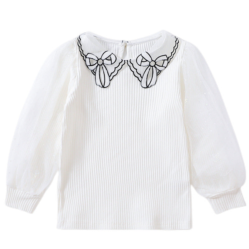Girls blouse with transparent puff sleeves and embroidered collar Mune Fashion